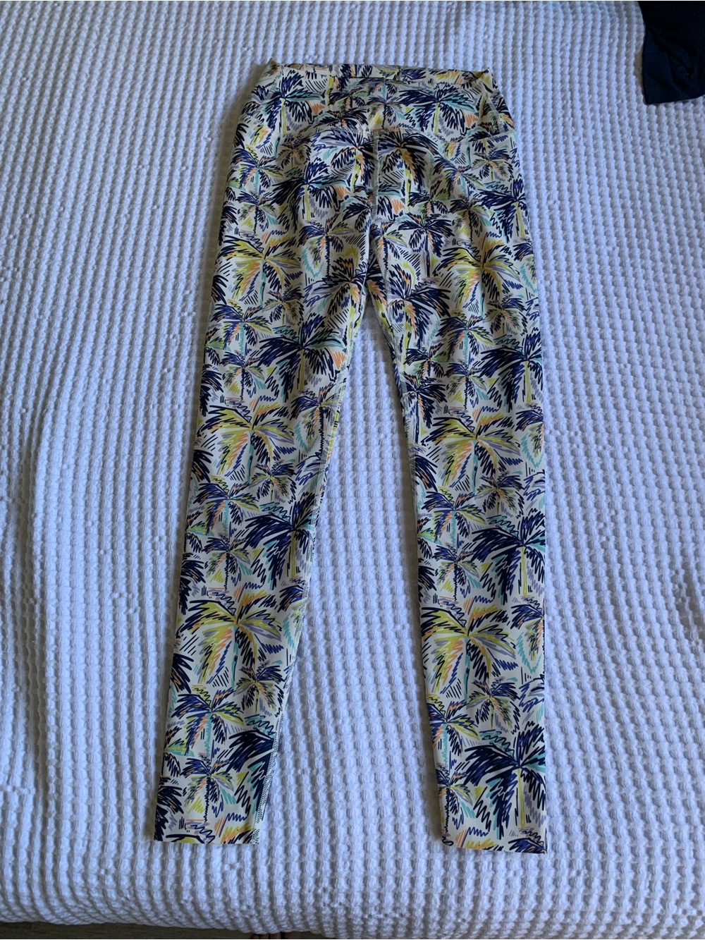 Peloton Yellow and Navy Palm-Print Leggings size Small EUC